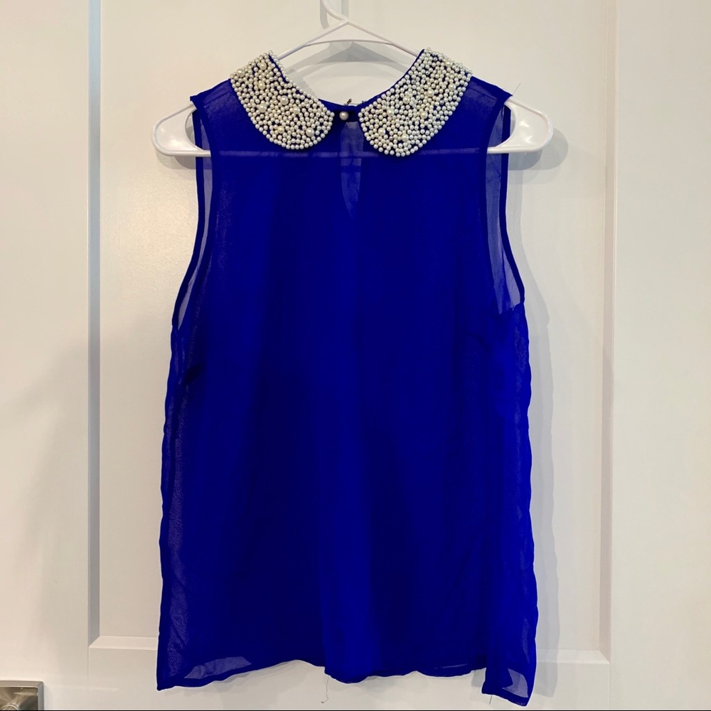 Electric Blue Pearl Collared Chiffon Tank